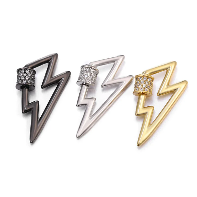 

Copper Iced Out Blin Lightning Carabiner Charms Clasp Hook For Jewelry Metal Zircon Rhinestone Spiral Clasp Connector 5pcs