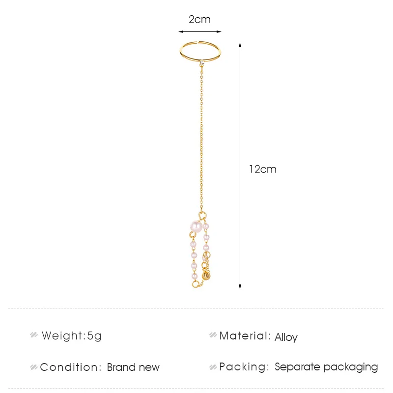 

Trendy Long Chain Pearl Rings for Women Simple Gold Color Double Circle One-piece Ring Bohemian Party Joint Ring Jewelry Gifts