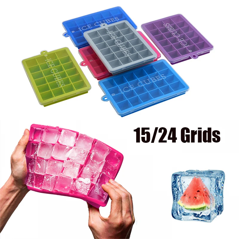 

15/24 Grids Summer Ice Cube Mold Silicone Ice Cream Mold for Freezer Fruit Juice Party Bar Ice Kitchen Tool Accessories with Lid