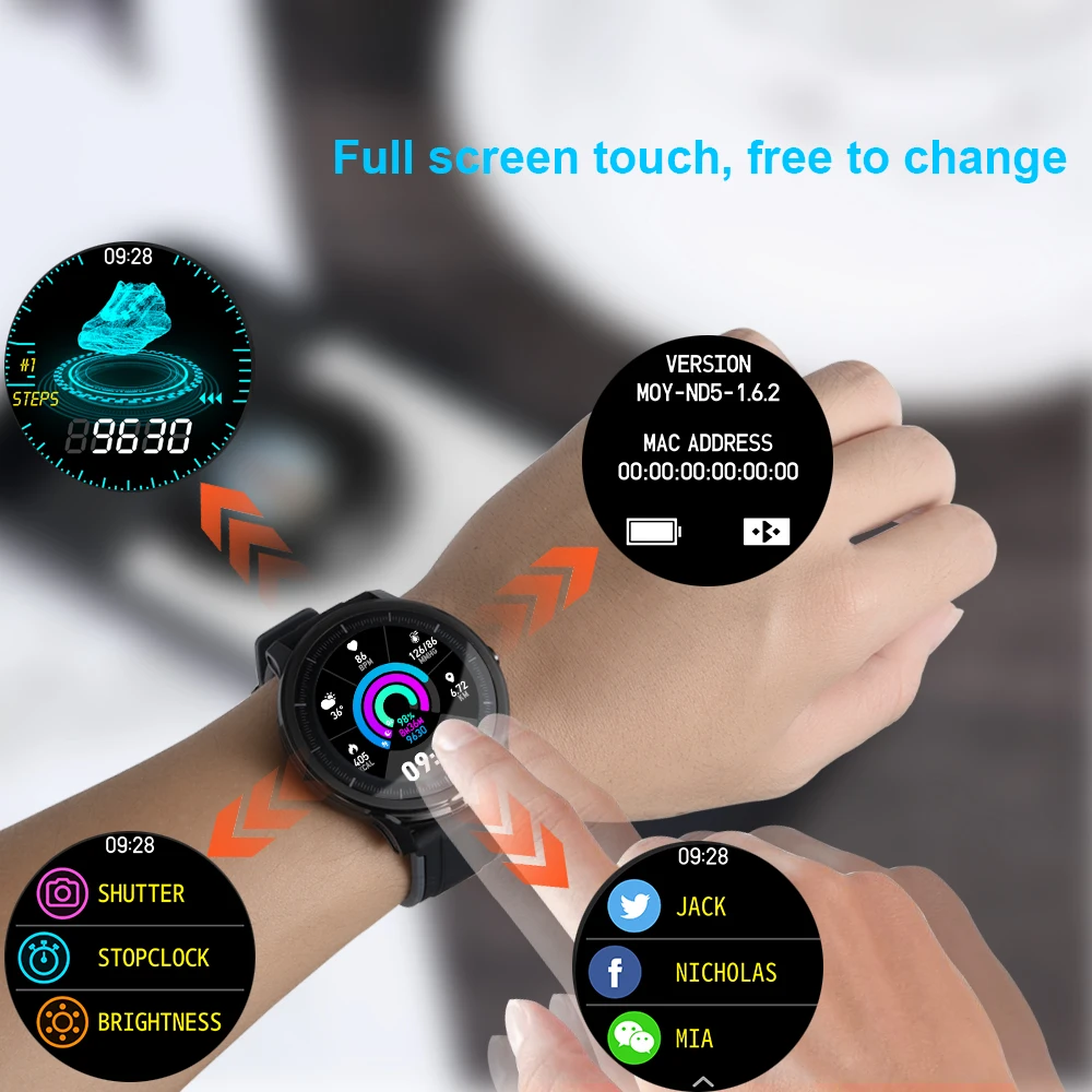 Полный круг сенсорный экран умные часы для сна монитор сердечного ритма крови