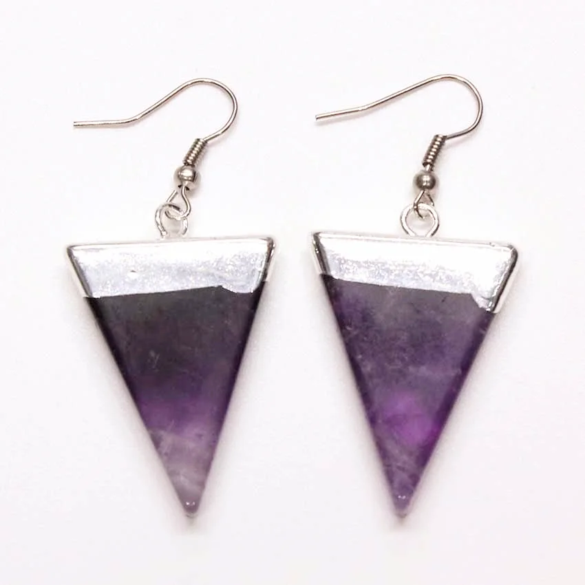 Трендовые бусины покрытый серебром натуральный пурпурные аметисты геометрической формы серьги массивные ювелирные изделия