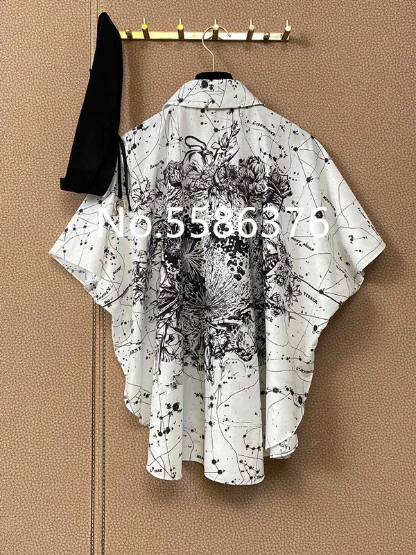 

2021 New Brand Cool White Bat Sleeve Shirt Long Sleeve Casual With Belt Print One Piece Tops Elegant Turn-down Collar Shirt