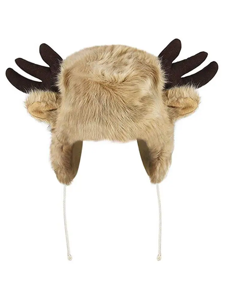 Мужские и женские рога шапки милый искусственный мех зимне наушники шапка