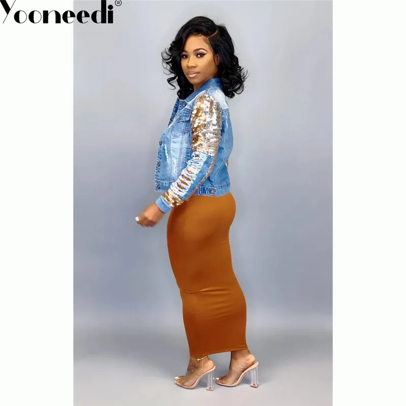 Yooneedi 2019 осень дизайн сексуальный плюс Размеры Для женщин джинсовая куртка с