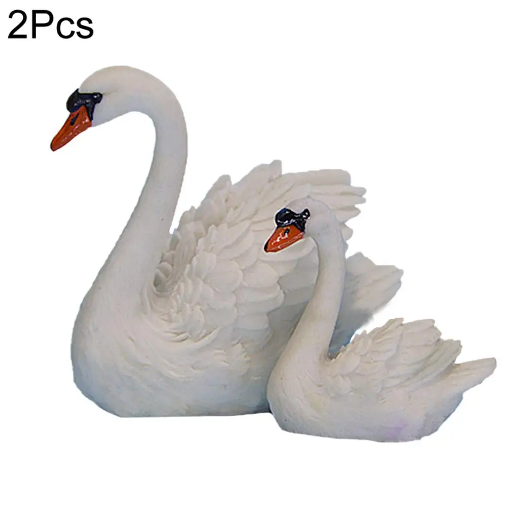 

2PCS Mini Swan Resin Fairy Decoration Resin Crafts Figurines Ornaments For Home Cake Micro Landscape Garden Decor Kids Gift Toys