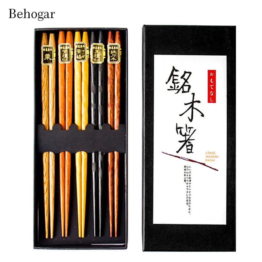 Behogar 5 пар натуральные деревянные японские палочки дозирующая детская ложка для