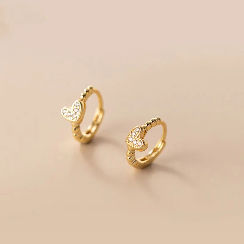 

925 Sterling Silver Zircon Heart Stud Earring For Women Kids Birthday Jewelry Gift Pendientes Bijoux Femme eh1824