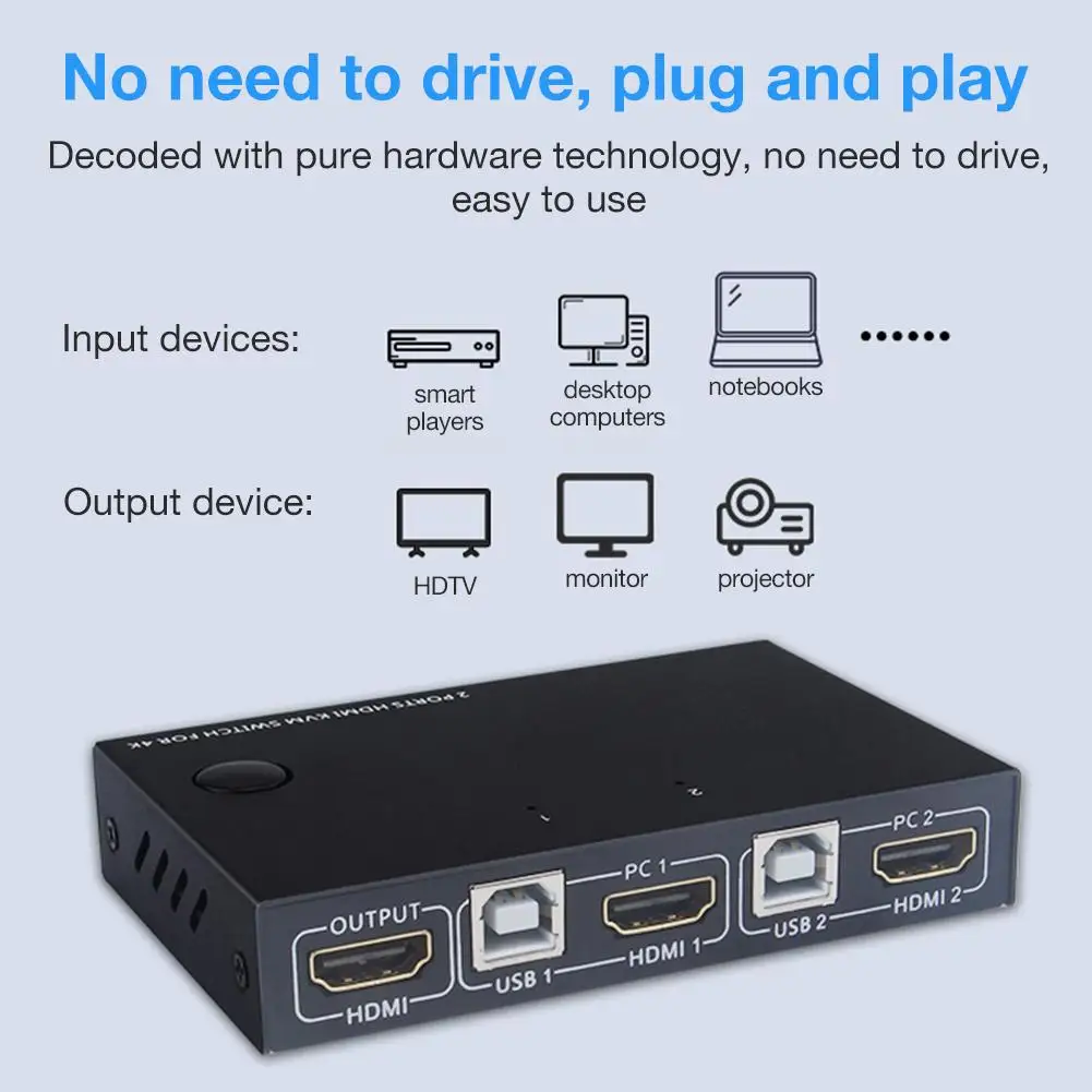USB HDMI KVM переключатель коробка 2 порта 4 к видео дисплей разветвитель для ПК общий