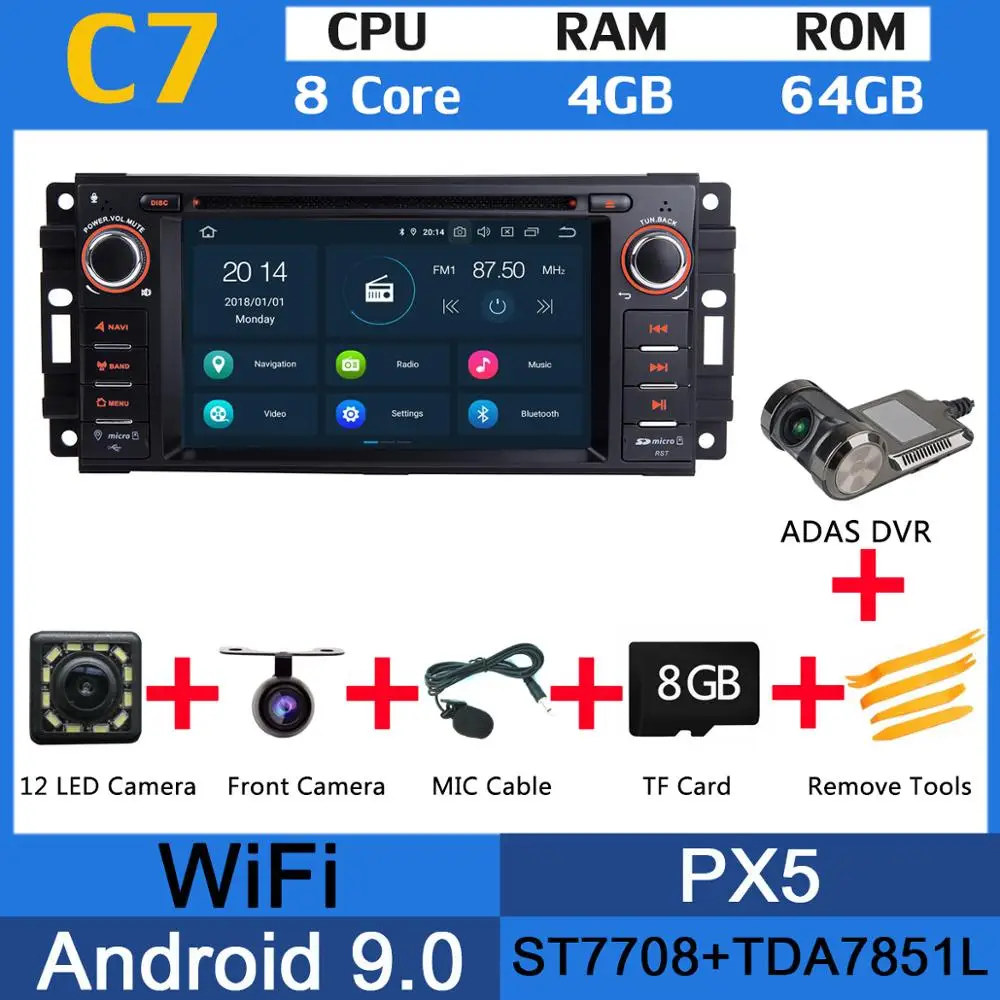 PX5 ADAS PX6 4G+ 64G Android 9,0 Автомобильный DVD радио gps для Jeep Wrangler Компас Commander Cherokee Dodge caliber путешествие Liberty CarPlay DSP - Цвет: PX5 ADAS