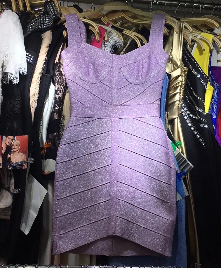 

Free Shipping Ladies Sexy V Neck Backless Purple Shining Women Bandage Dress 2021 Designer Fashion Sparkly Party Dress Vestido