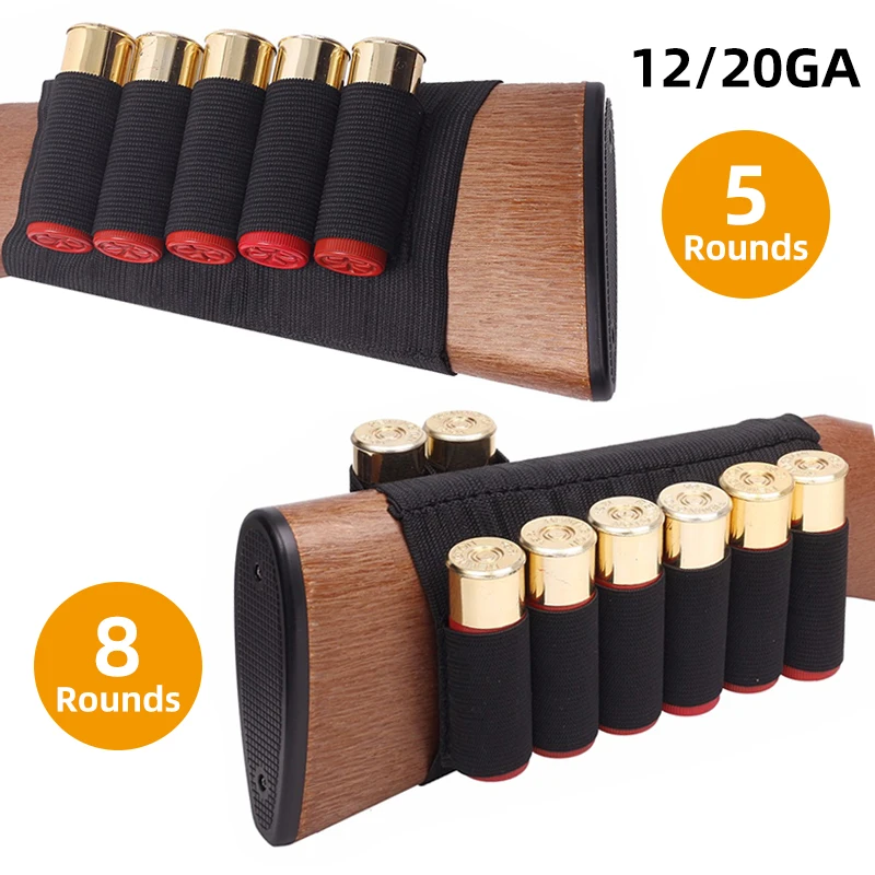 

5/6/8 Rounds 12/20GA Shotgun Buttstock Ammo Pouch Shell Holder Bullet Cartridge Bandolier Tactical Rifle Hunting Gun Accessory