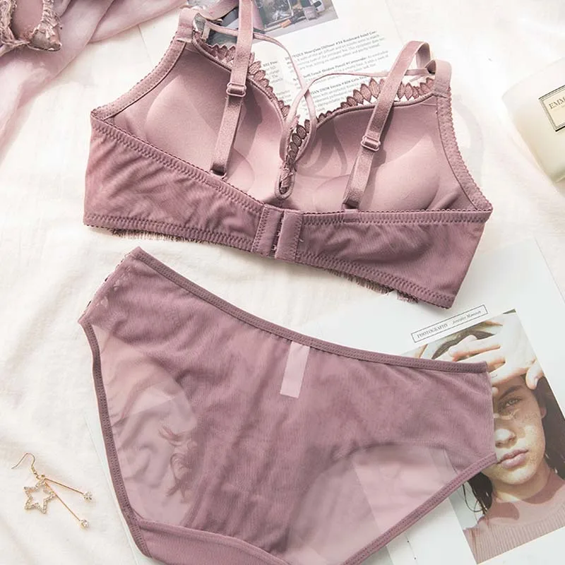 Женское нижнее белье с вышивкой и кружевным бантом фиолетовое красное роскошное