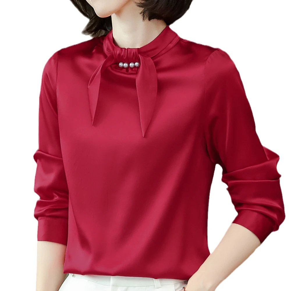 

2021 Summer New Collection Women's 100% Silk Solid Color Pullover Long Sleeve Tops And Nice Blouses And Shirt Female