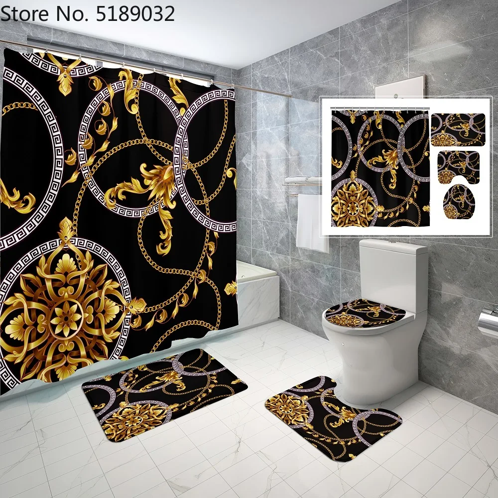 4 шт. полые формы шаблон Душ наборы занавесок с ванной коврики для туалета