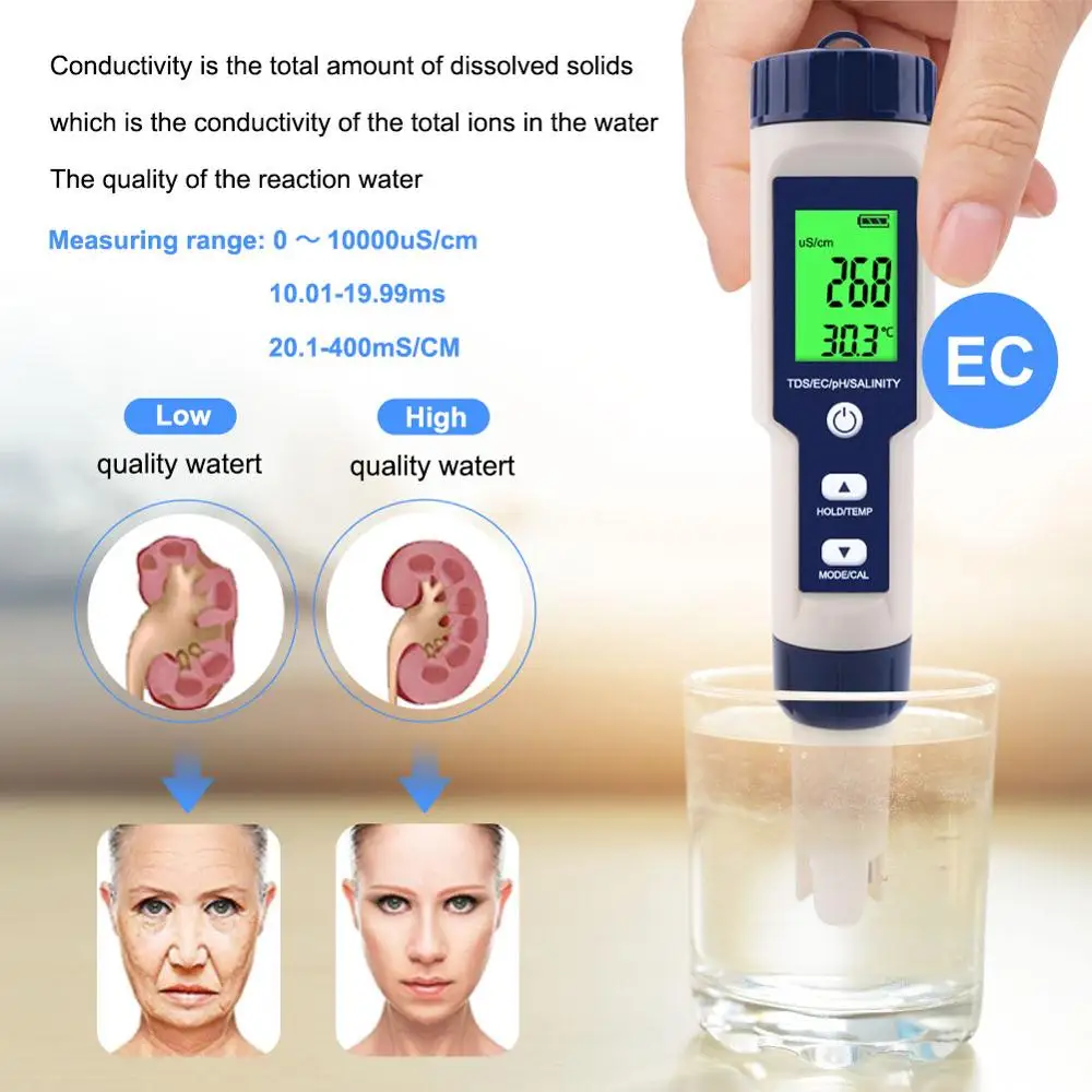Тестер качества воды Yieryi 5 в 1 TDS/EC/PH/солености/TEMP Сменный электрод | Инструменты