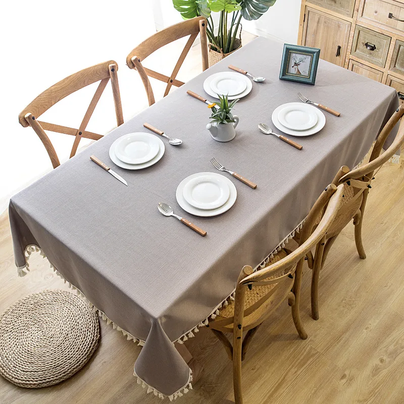 Скандинавская Водонепроницаемая скатерть чистого цвета из хлопка и льна