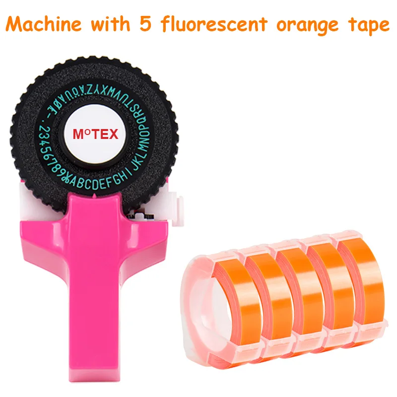 Розовый цвет MoTex E101 принтер мини DIY Ручная Совместимость для dymo 3D тиснение ручная лента ручная машинка надпись машина - Цвет: machine add 5 tape