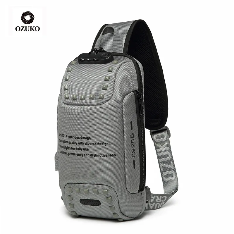 

OZUKO 2019 New Fashion Chest Bag USB Charging Men Crossbody Bag Anti-theft Messenger Bag Waterproof Phone Pack Wallet