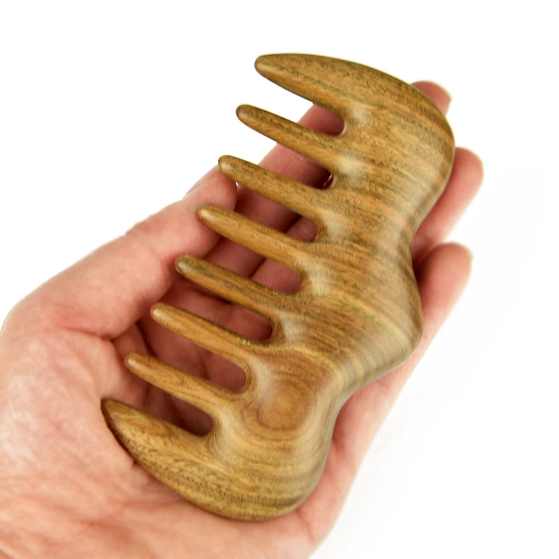 

Pocket Hair Combs Natural Green Sandalwood Comb Curve Wide Tooth Wood Combs Massage Comb