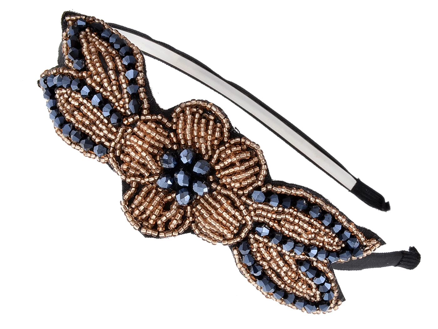 

Vintage Floral Flapper Beaded Hair Piece Gold Blue Headband Gatsby Costume Accessory For Gifts