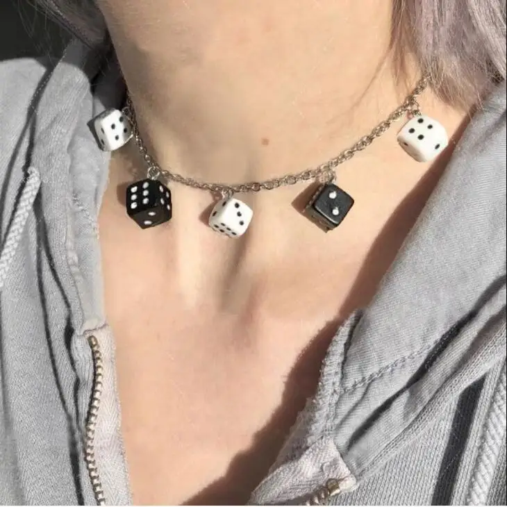 goth Fun Black White Dice Pendant Necklaces For Women grunge e girl Choker indie collar goblincor aesthetic accessories Jewelry
