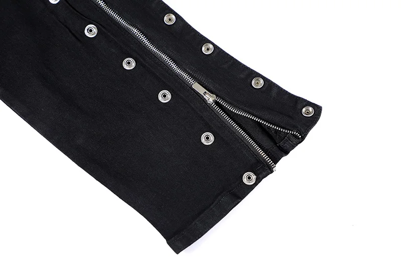 

IEFB Buckled Leg Zipper Split Jeans Men's Fashion Hole Loose Black Straight Pants Streetwear Trend Causal Pants 2021 New 9Y7498