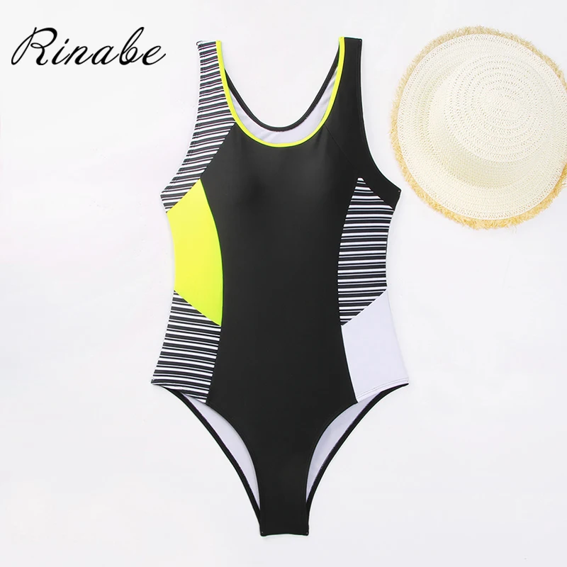 Stripe One Piece Swimsuit Classic Vintage Swimwear Women Bathing Suit Bikini Slimming Monokini Patchwork Bodysuit Hollow Out | Спорт и