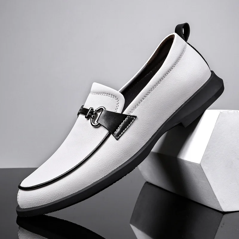 

Leather Shoes Men Casual Canvas Luxury Brand Handmade Penny Loafers Men White Business Formal Shoes