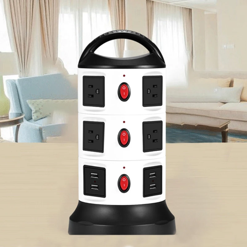 10A 2500W умная розетка вертикальный ряд штекер мульти 3 слоя 4 гнезда USB Мощность