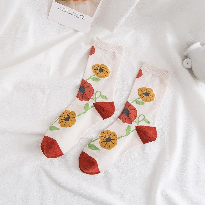 

Printing Sock Women Harajuku Girl Socks Flower Sox Kawaii Comfortable Happy Breathable Hip Hop Spring Summer Japanese Avocado