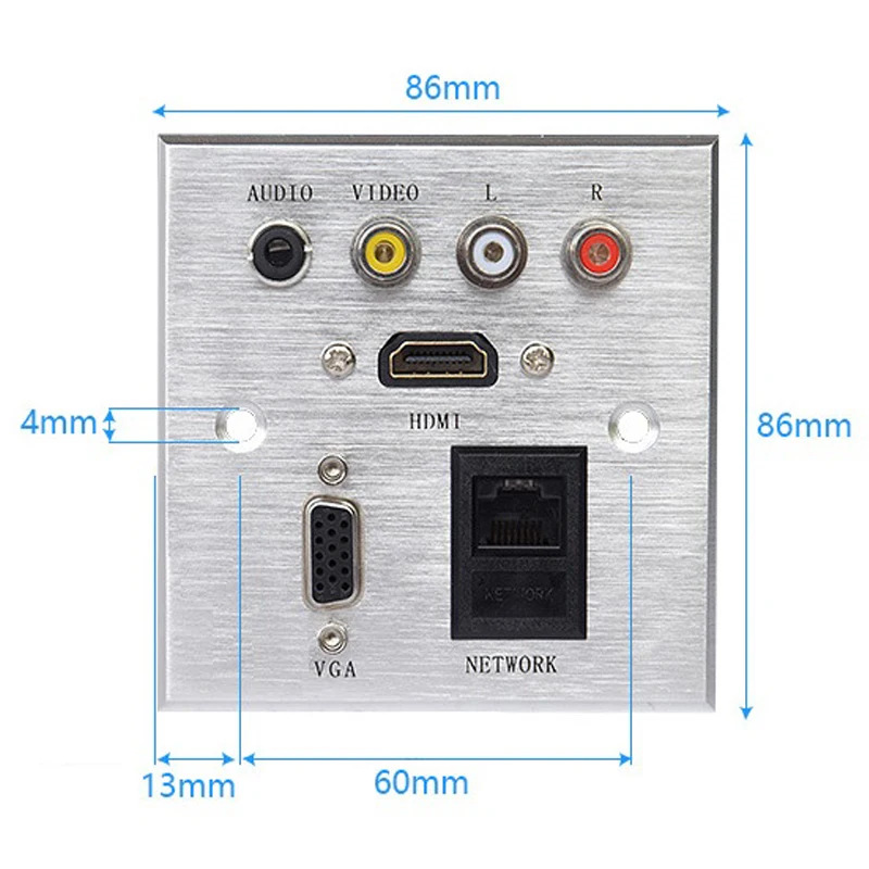 Розетка настенная из алюминиевого сплава с аудио и видеоразъемами|Коннекторы