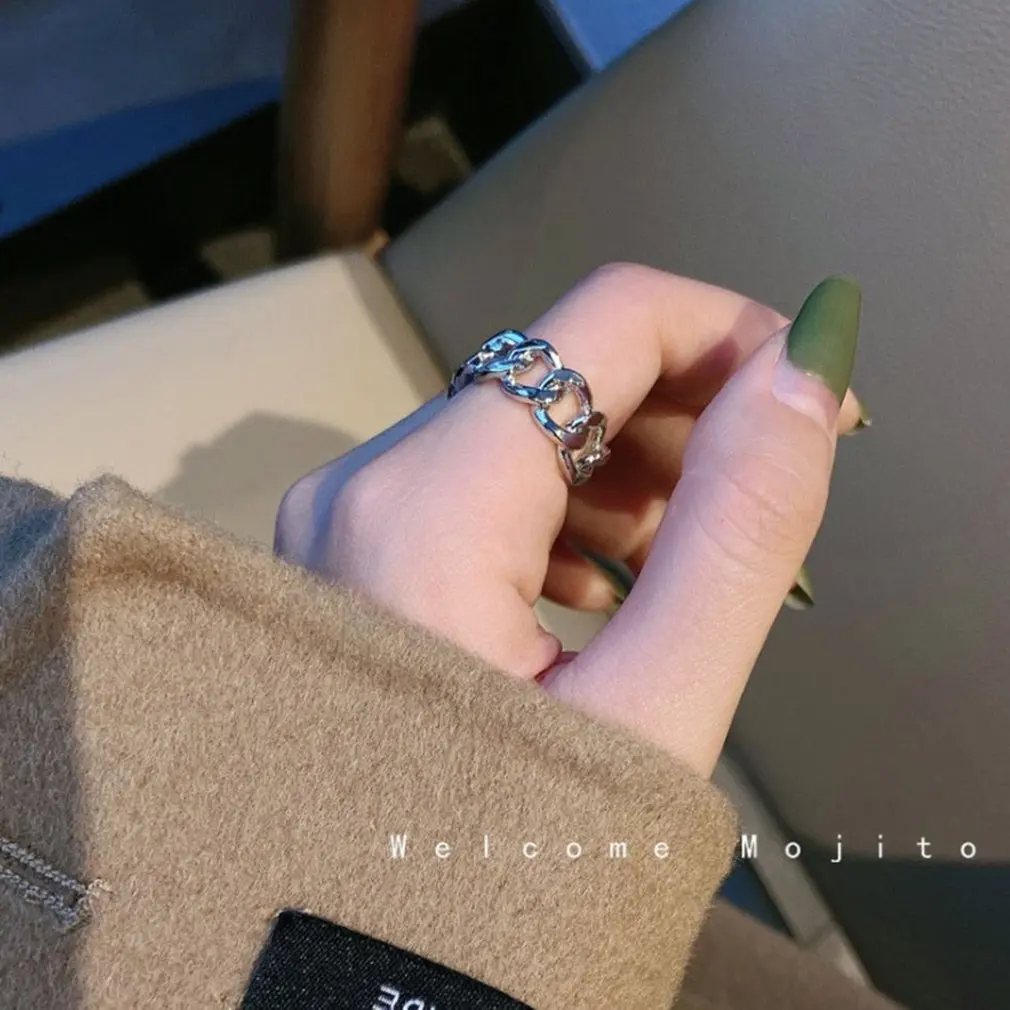 

Trendy 925 Sterling Silver Chain Rings for Women Couples Vintage Handmade Twisted Geometric Finger Jewelry Open Finger Rings