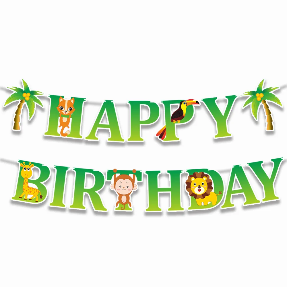 Твинс Тропический Лес животных джунгли баннер плакат &quotс днем рождения&quot Декор