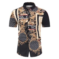 new style summer man slim fit shirt mens ethnic printing lapel stripe short sleeve loose hawaiian henley casual shirt tops 4xl