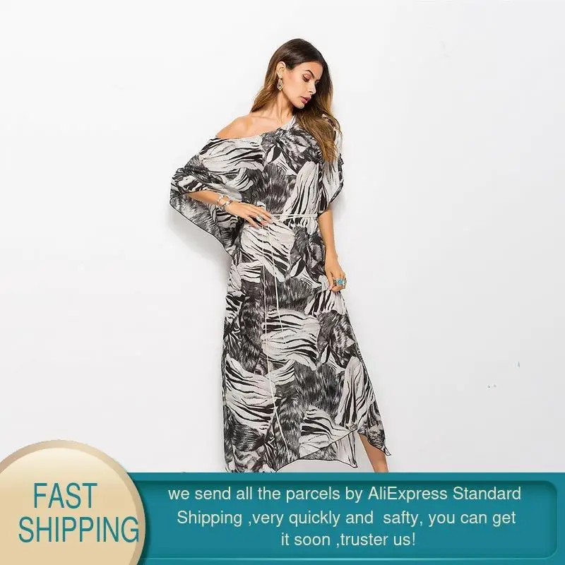 Женское шифоновое платье летнее с богемным принтом свободное повседневное