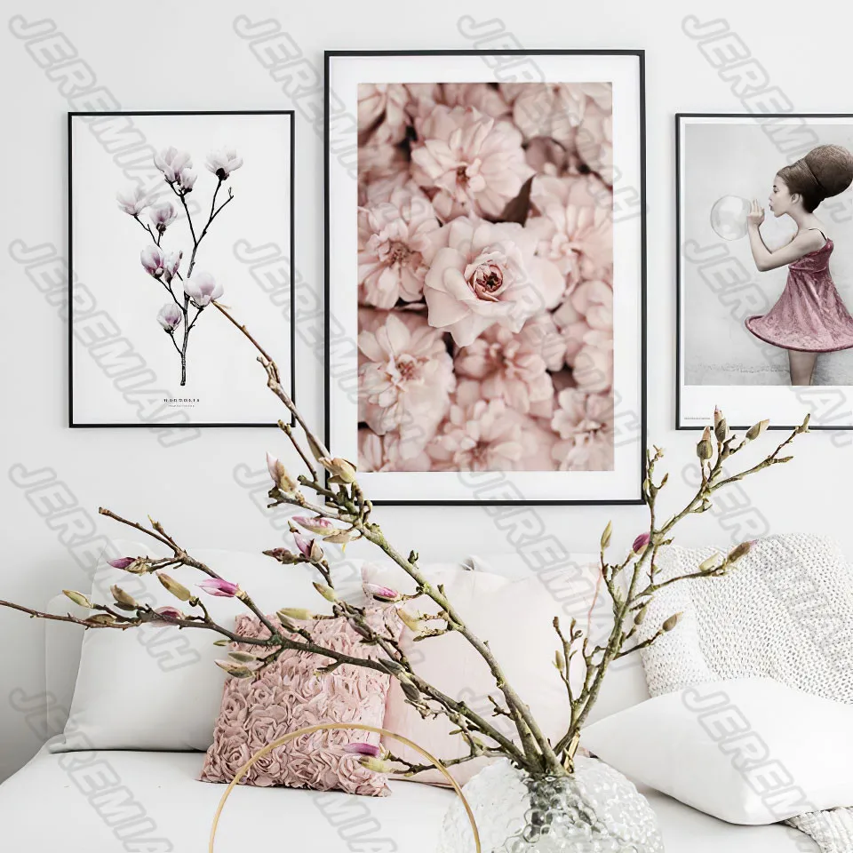 

Beautiful Flowers and Beautiful Mountains and Rivers Poster Nordic Style Wall Art Canvas Print Painting Modern Living Room Decor