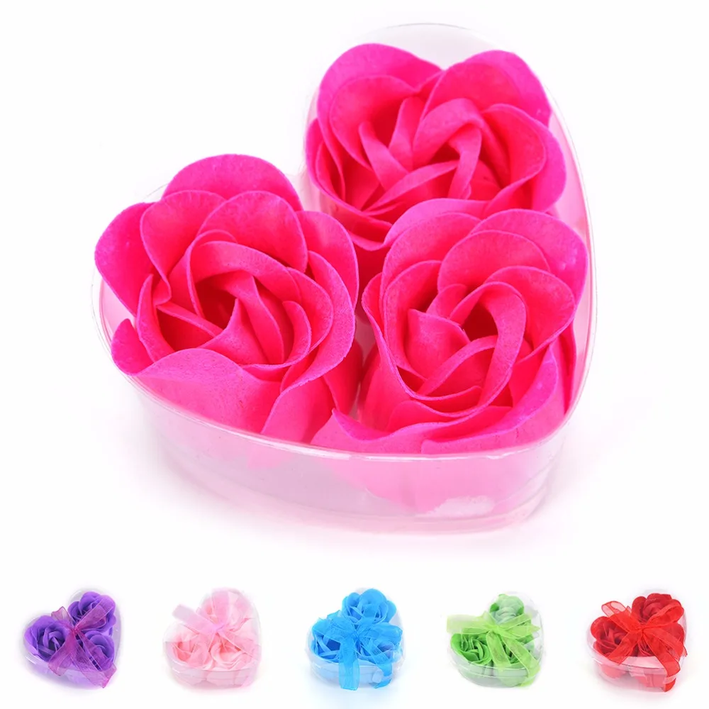 

3pcs/pack Flower Soap Rose Soap Heart Scented Bath Body Petal Rose Flower Soap Case Wedding Decoration Gift Festival Box
