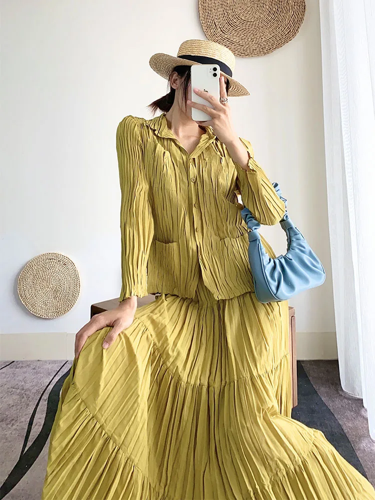 Хит продаж модное однобортное пальто миаке с длинным рукавом и складками +