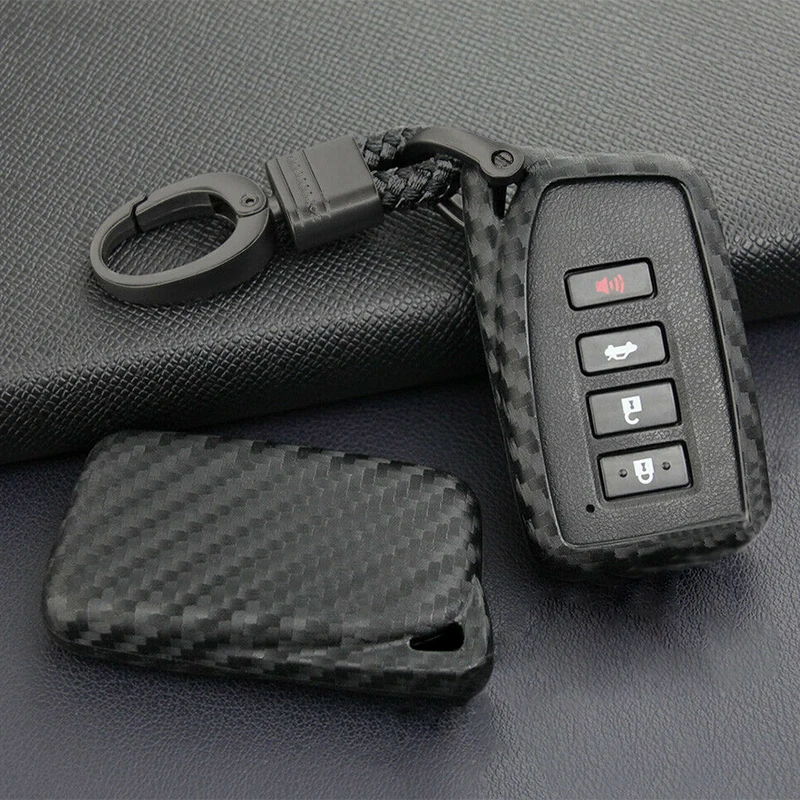 

Car Key Fob Case Cover Protection Shell Chain Ring Carbon Fiber Look for Lexus IS ES NX RX GS LX RC 2014 2015 2016 017 2018 2019