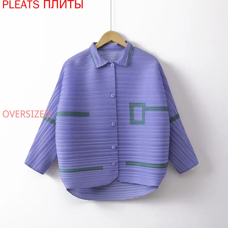 French Retro Autumn New Style European and American Temperament Western Style Wild Loose Blouse Show Thin Shirt MIYAKE PLEATS