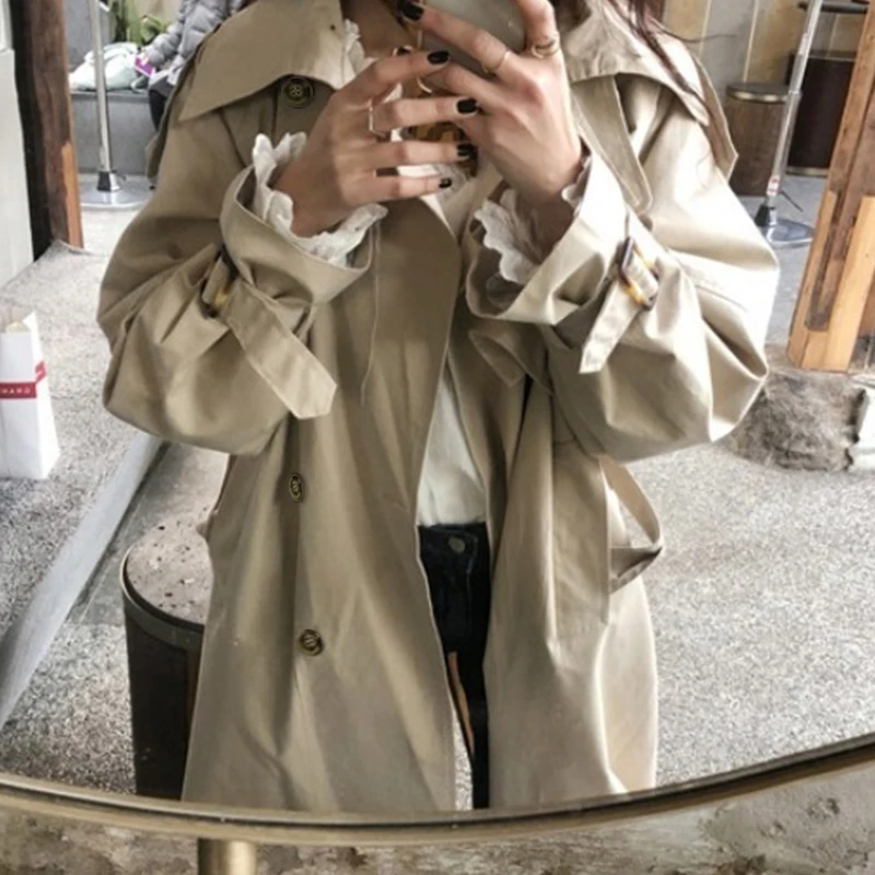 

2021 Brand Famous Double Breasted Vintage Spring Autumn Outwear For Women Long Pure Cotton Trench Coat Windbreaker Large size