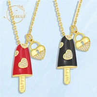 2021 summer new womens necklaces trendy girls pink cute ice cream love heart retro pendants necklaces female personalized gifts