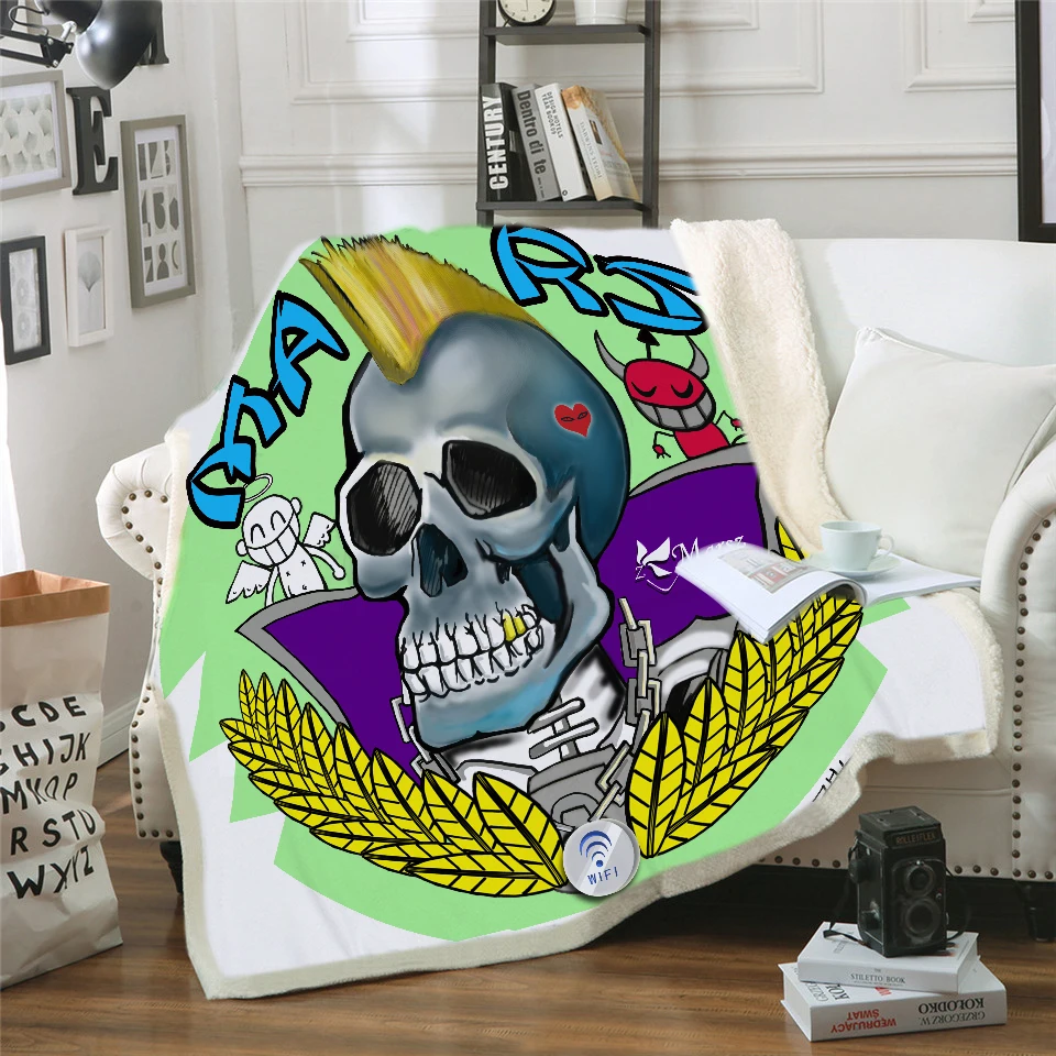 

Custom DIY Skull Printed Velvet Plush Throw Blanket Bedspread For Kids Girls Sherpa Blanket Couch Quilt Cover Travel