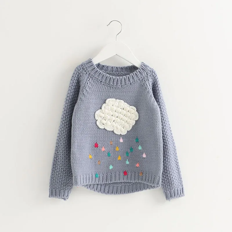 New Winter Cartoon Baby Girls Sweater Cloud Raindrops Kids Clothes Children Sweater Warm Long Sleeve for Girls Knitwear - Цвет: grey