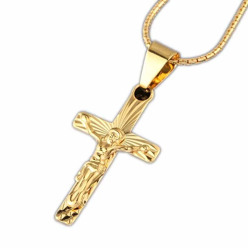 

Jesus Cross Pendant Necklace For Women Gold Plated Chains Choker Religion Christian Cross Pendants Jewelry Prayer Baptism Gifts