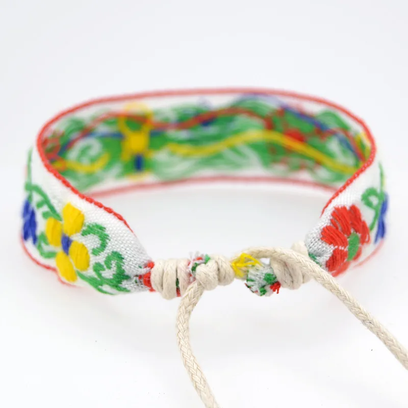 Яркие Этнические браслеты ABL084(1) из хлопка и льна с цветочным принтом Ретро ручной