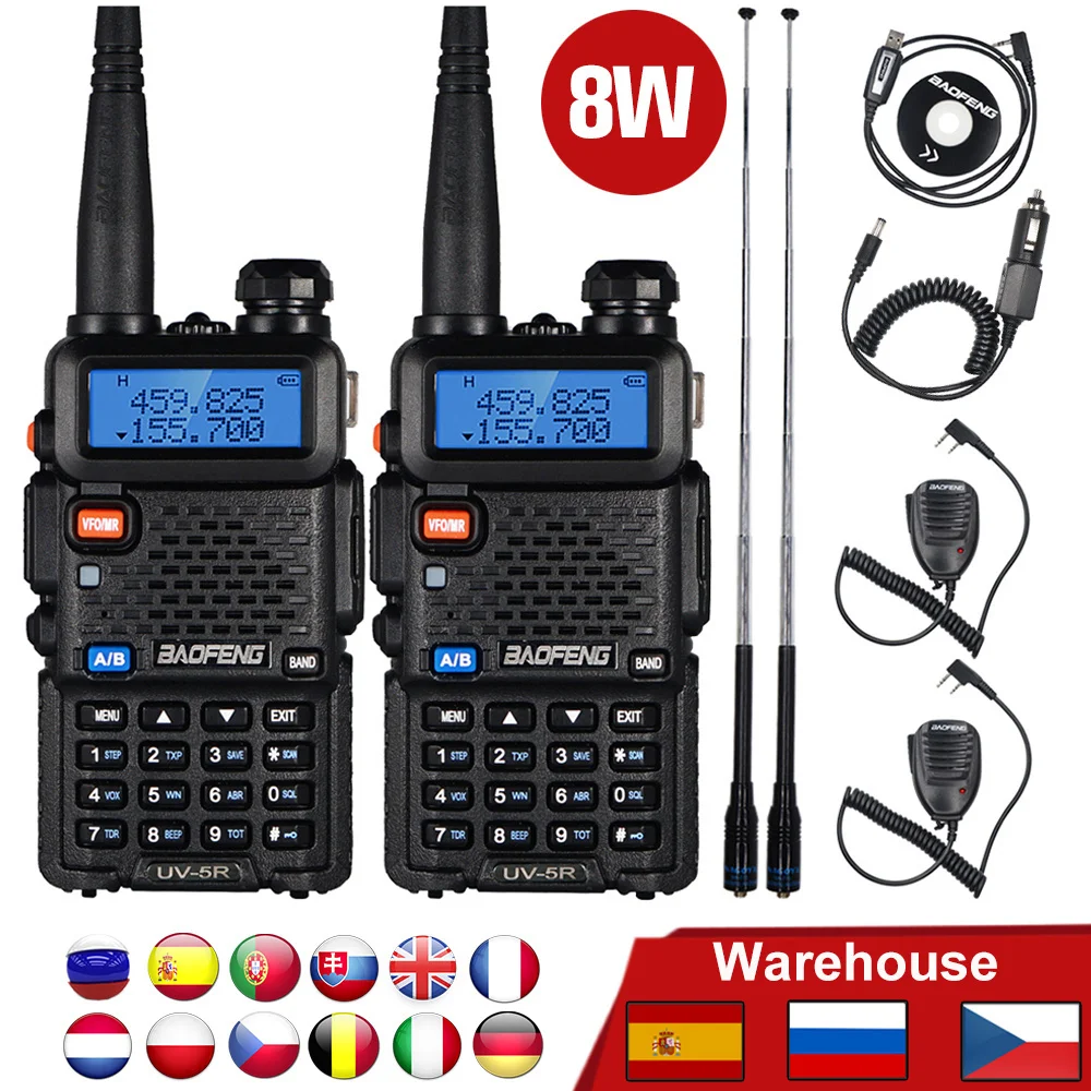 

2-piece Baofeng UV5R Walkie Talkie Walkie Cb Radio 8W 10Km UV-5R Dual Band High Power Ham radio Fm Transceiver For 15Km yacht