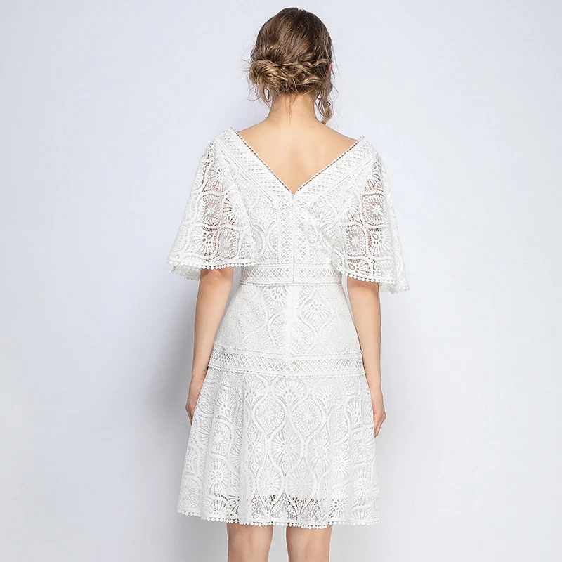 Кружевные платья 2019 высокое качество женское элегантное винтажное белое платье