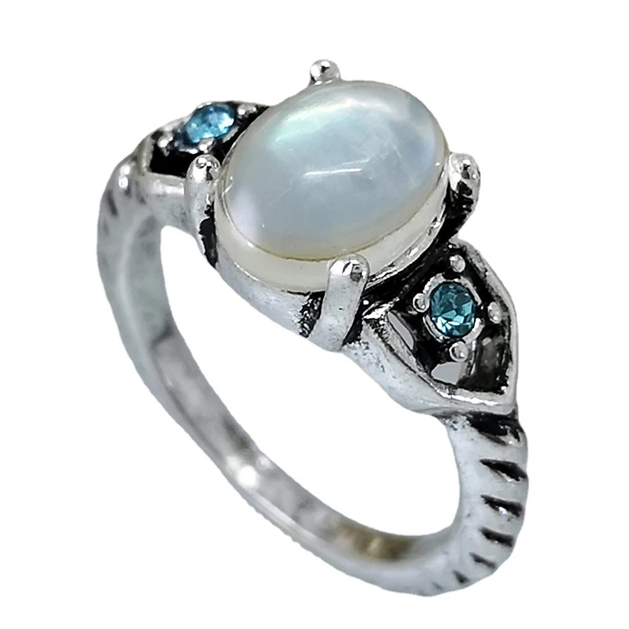 

Dainty Oval Round Fire Opal Rings Moonstone Ring Jewelry for Women Girls Silver Crystal Engagement Rings in Copper Promise Ring