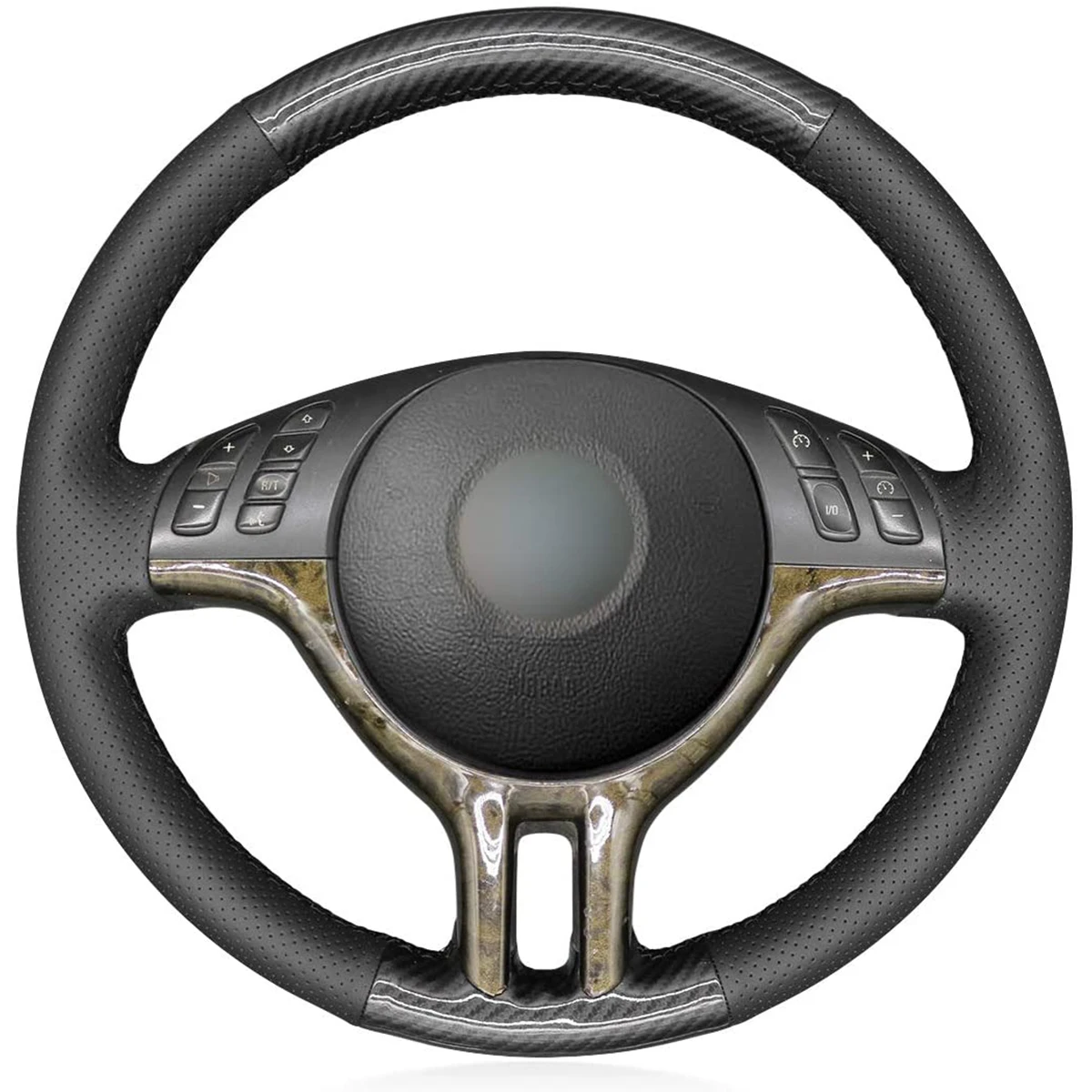 

BMW 3 series 325i E46 E46/5 2000-2005/X5 E53 2000-2001 Black Artificial Leather(PU) and Carbon Fiber steering wheel cover